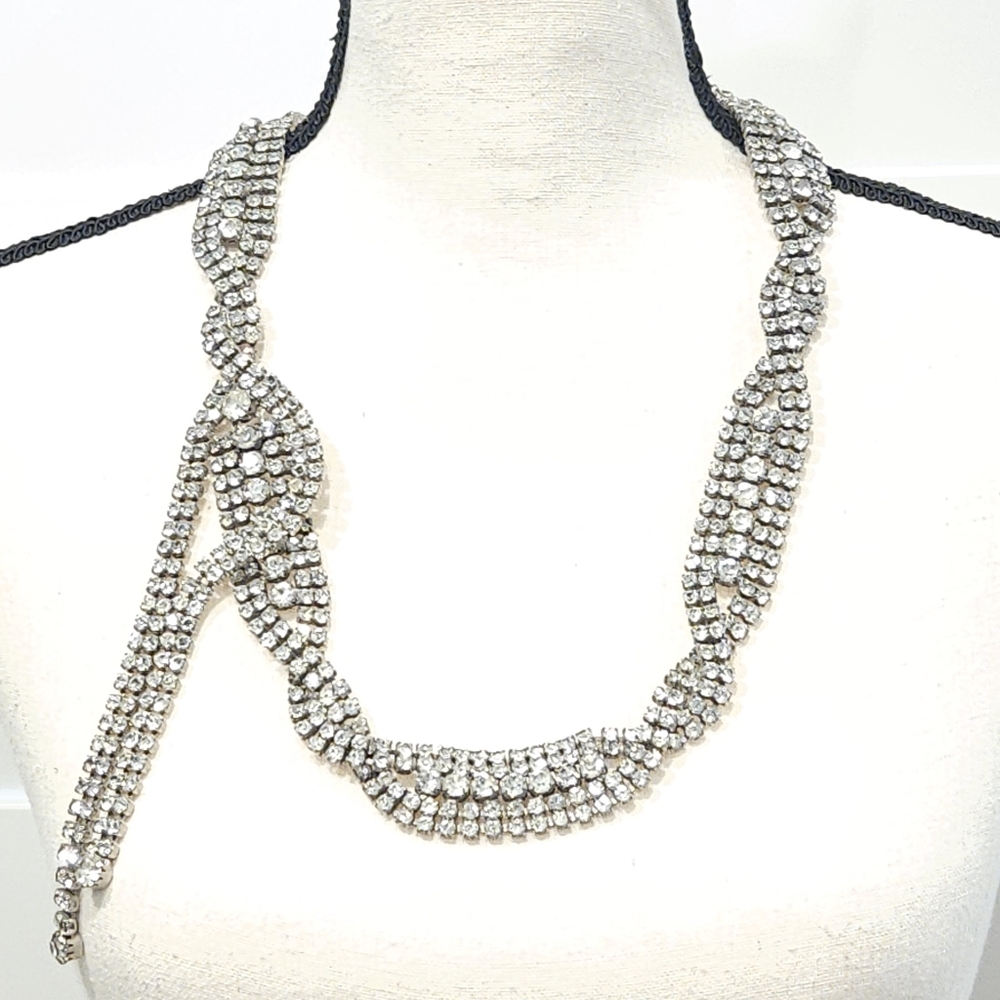 Christian Dior Vintage Crystal Belt Statement Necklace Silver Tone 1970s - Picture 10 of 17